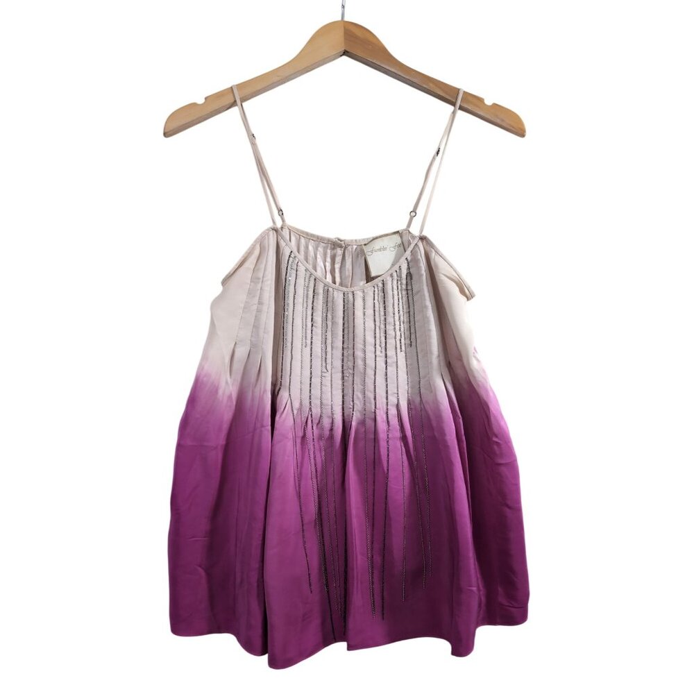 Fumblin Foe Tank Top Women S Pink Ombre Silk Chain Embelished Whimsical Festival